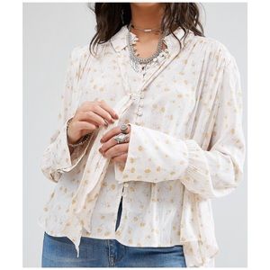 Modern Muse Free People Button-Front Floral Top